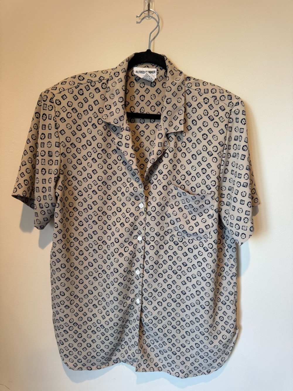 Alfred Dunner Beige Shirt with Black Geo Motif